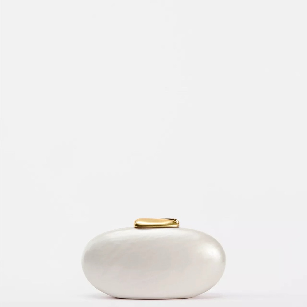 Zara White/Pearl Clutch with Gold Accent